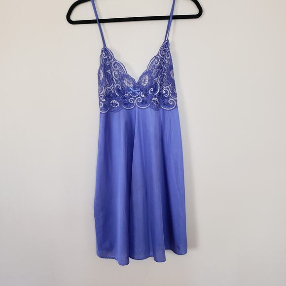 Vintage Petra Chemise Lingerie Periwinkle Lace Silky Various Size Large - Picture 3 of 6